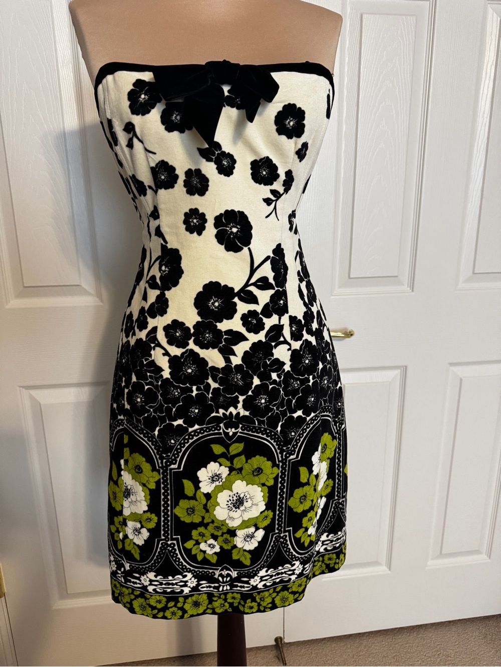 Vintage Nanette Lepore Anthropologie Bow Boned Velvet Floral dress size XS HTF